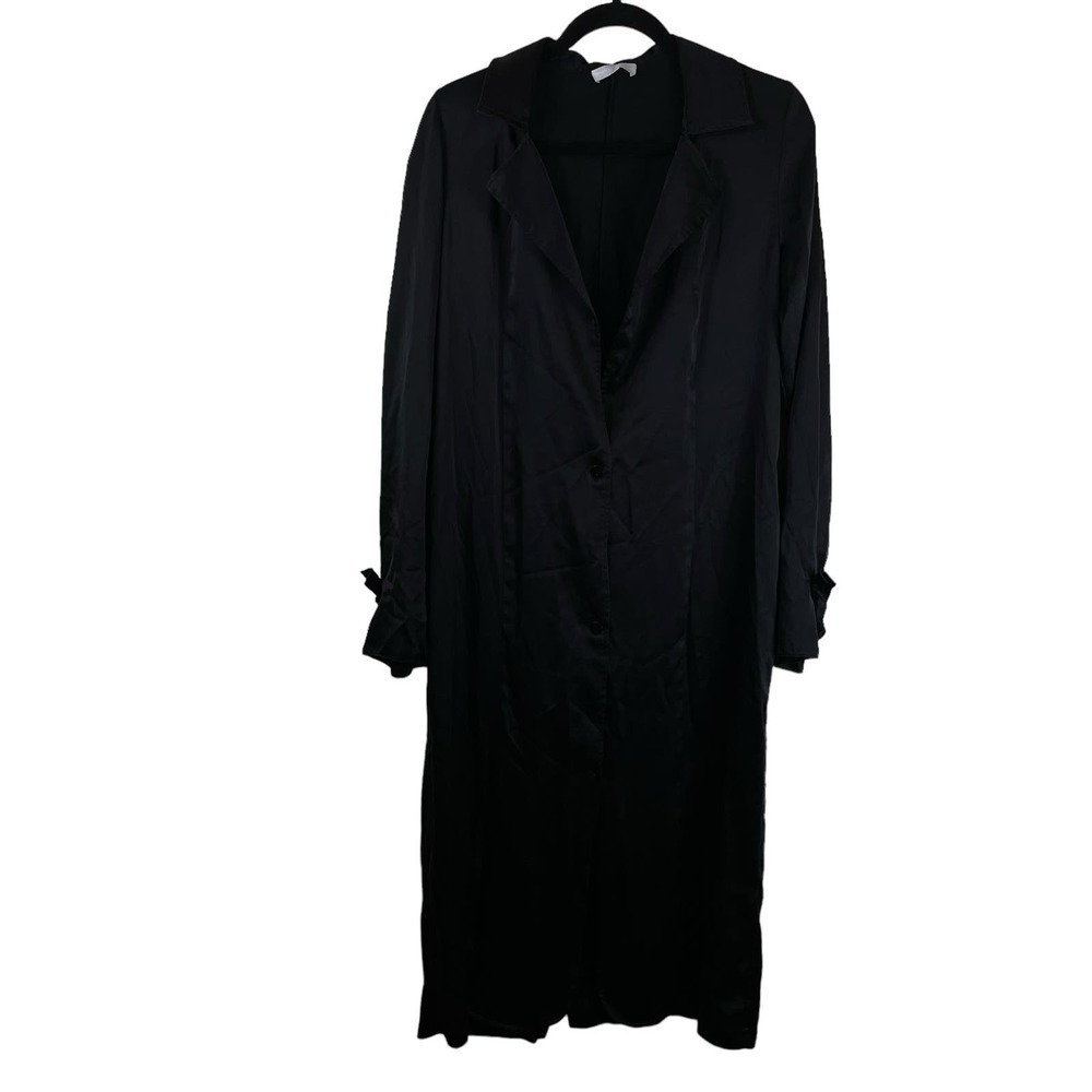 Sablyn Silk Long Sleeve Button Front Trench Coat Black Size M